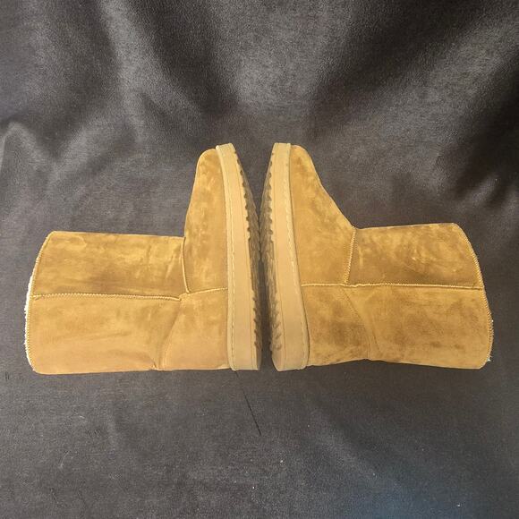 Faux Fur Tan / Brown Suede Upper Fur Lining Mid Calf Slip On Boot Shoes Size 7 - Picture 3 of 10